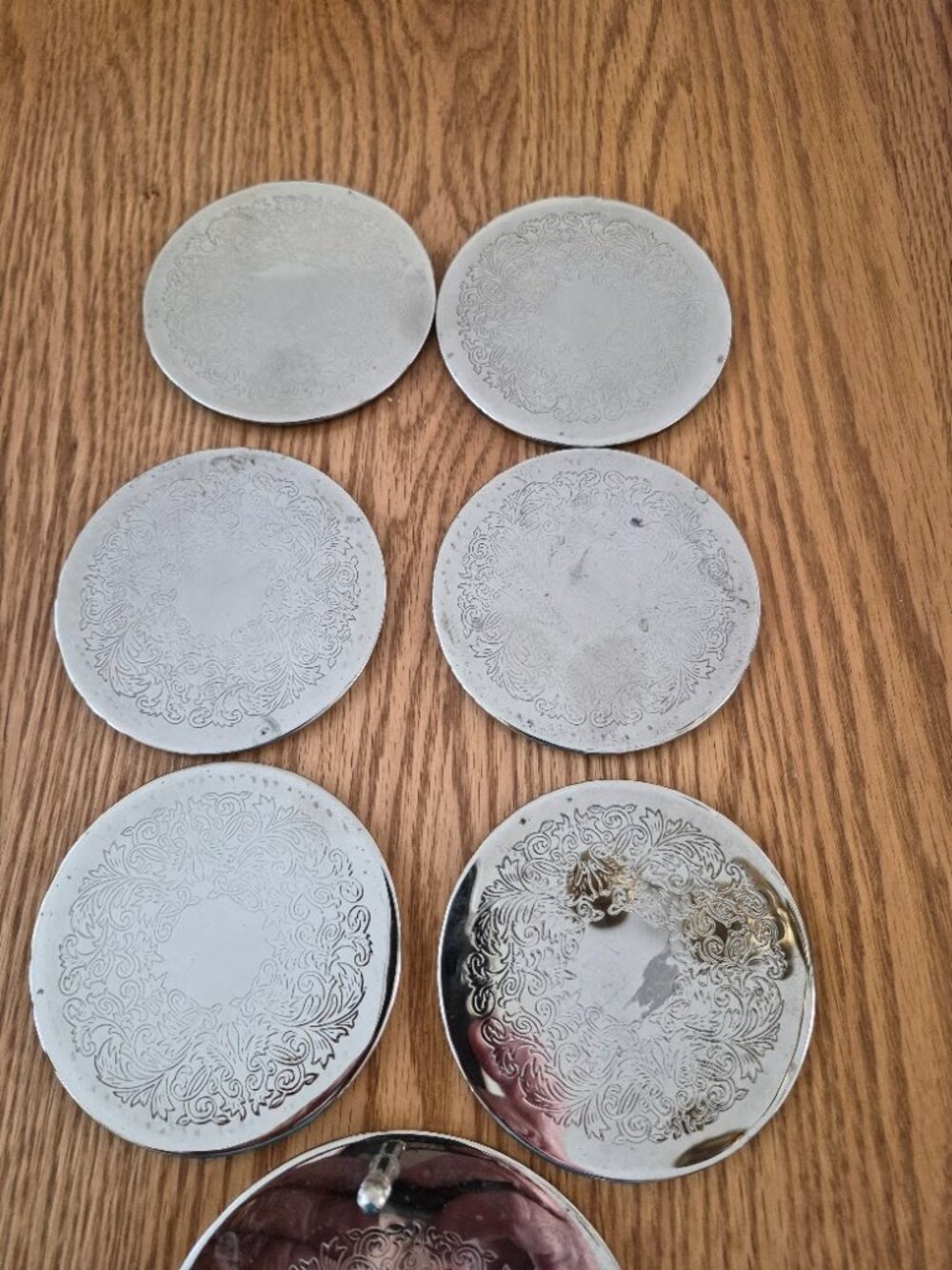 6 Vintage silver plated coaster w/ matching coaster Holder - Picture 4 of 5